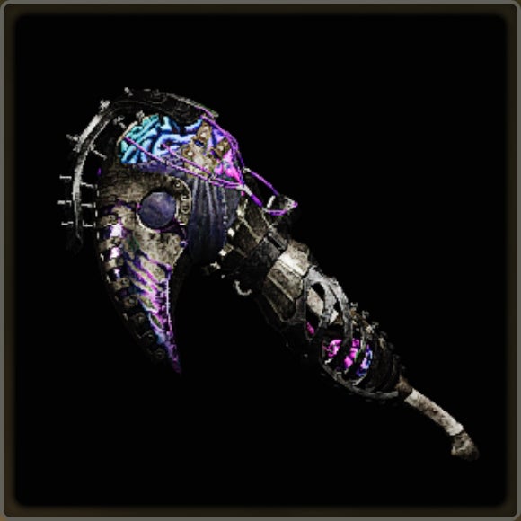 A close-up of a weapon in Monster Hunter Wilds against a black background. - 8