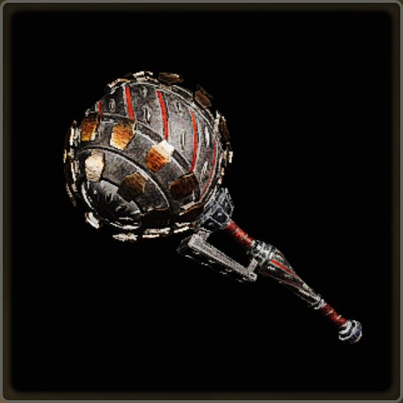A close-up of a weapon in Monster Hunter Wilds against a black background.