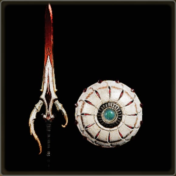 A close-up of a weapon in Monster Hunter Wilds against a black background. - 17