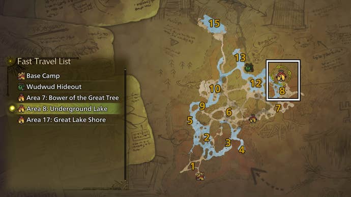 monster hunter wilds scarlet forest underground lake pop up camp map location