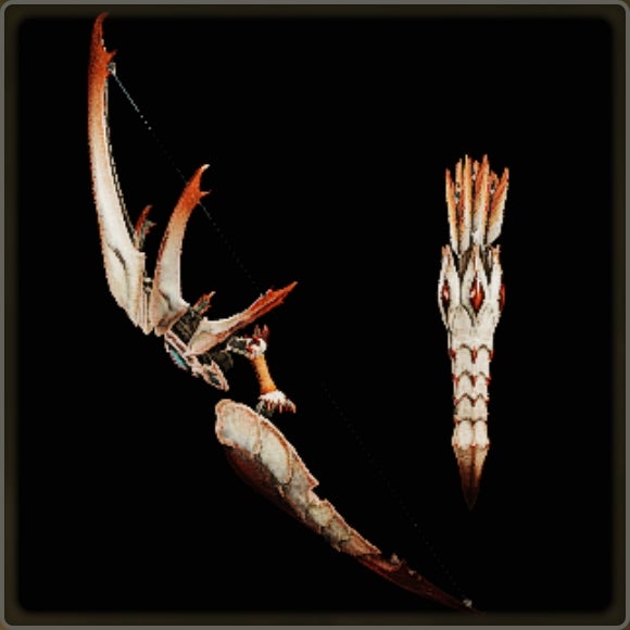 A close-up of a weapon in Monster Hunter Wilds against a black background. - 14