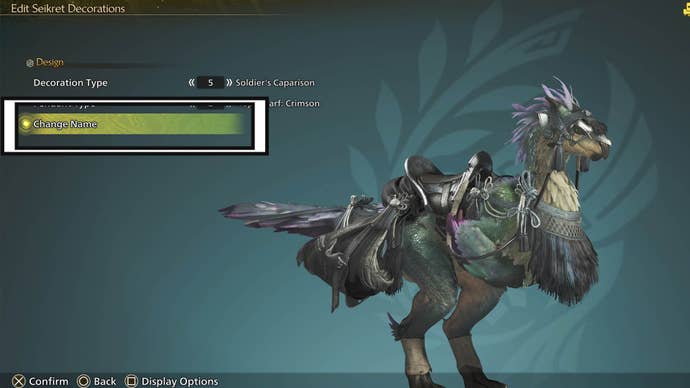 monster hunter wilds seikret decoration menu change name option
