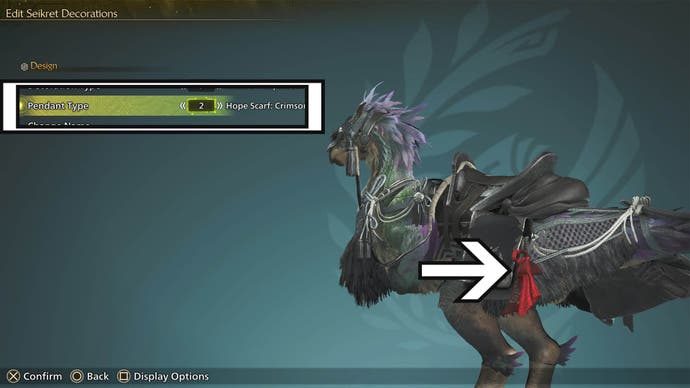 monster hunter wilds seikret decoration menu change pendant option
