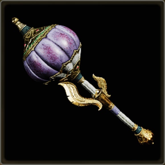 A close-up of a weapon in Monster Hunter Wilds against a black background. - 7