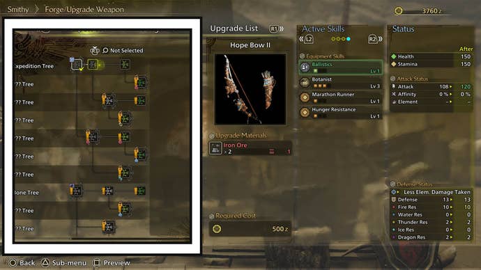 monster hunter wilds smithy crafting weapon menu weapon tree