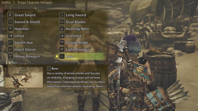 monster hunter wilds smithy forge weapon weapon type menu