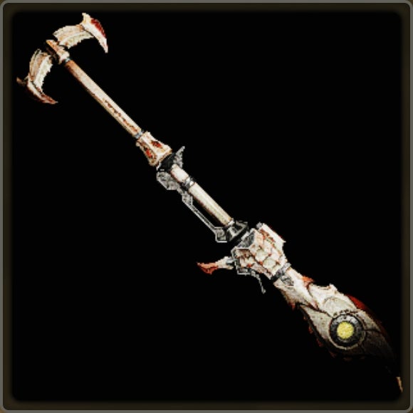 A close-up of a weapon in Monster Hunter Wilds against a black background. - 5