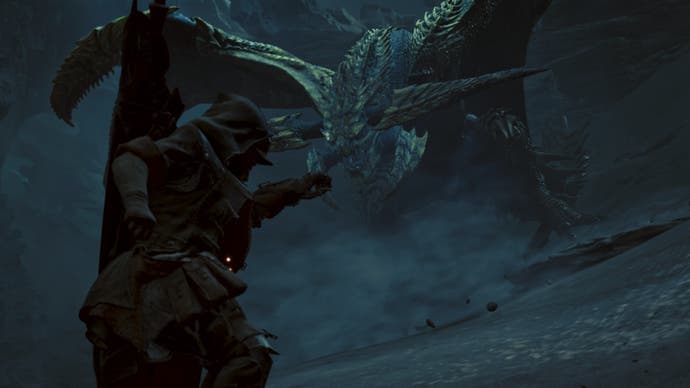 monster hunter wilds steam promo art hunter fighting rey dau