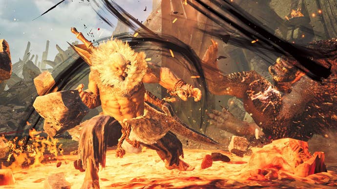 Street Fighter 6's Akuma warring a beastie successful Monster Hunter Wilds.