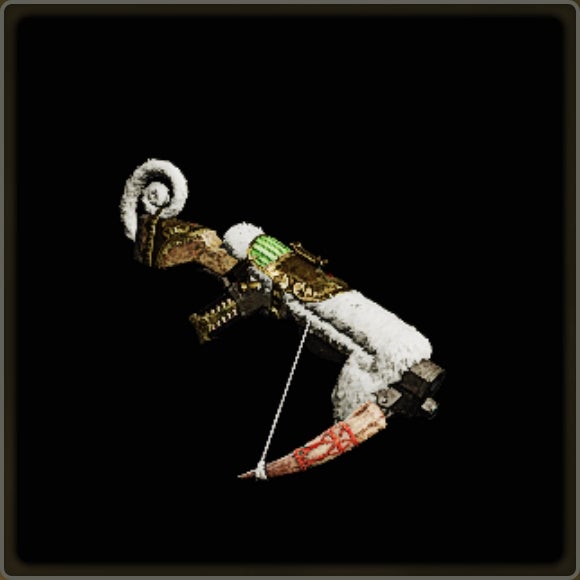 A close-up of a weapon in Monster Hunter Wilds against a black background. - 23