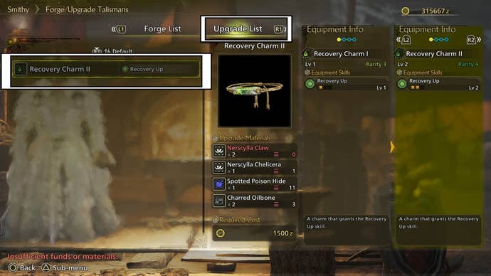 monster hunter wilds talisman upgrades sub menu