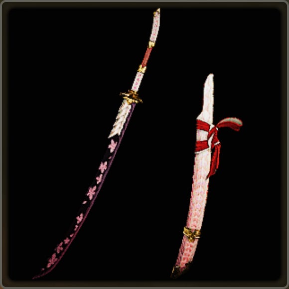 A close-up of a weapon in Monster Hunter Wilds against a black background.