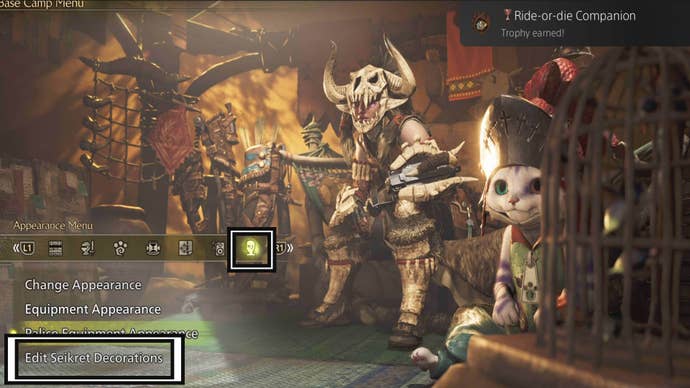monster hunter wilds tent appearance menu edit seikret decorations option