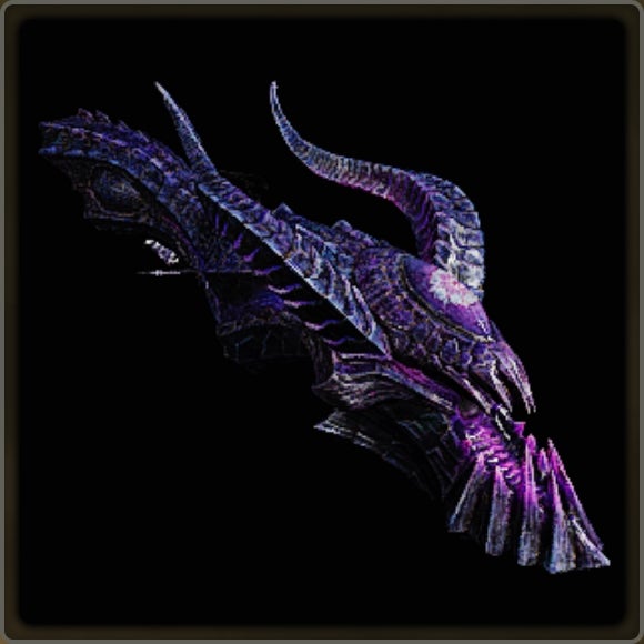 A close-up of a weapon in Monster Hunter Wilds against a black background.