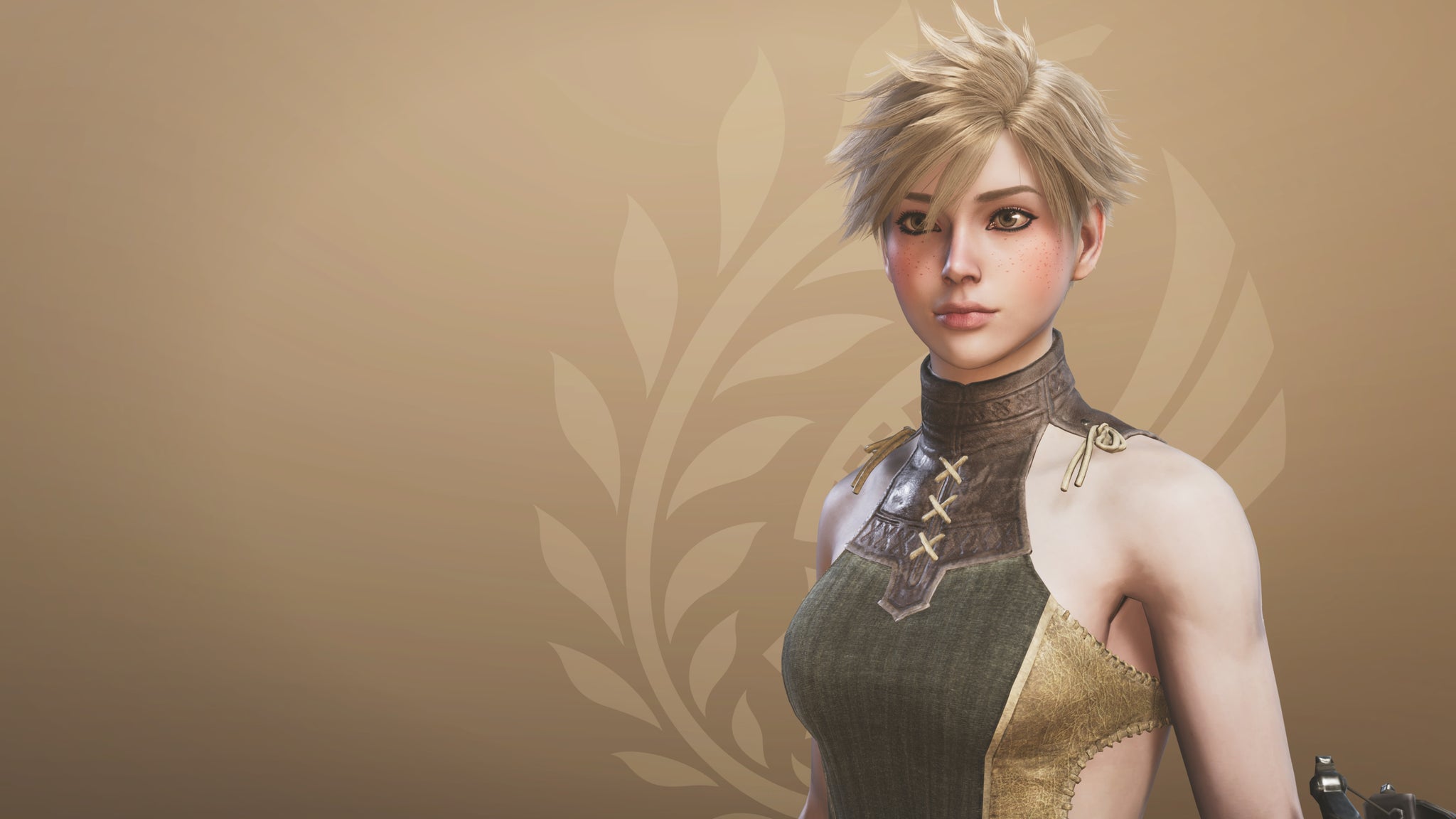 A close-up of the player hunter in the Monster Hunter Wilds character creation screen, having used a character design code to look like Tracer. - 21