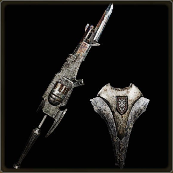 A close-up of a weapon in Monster Hunter Wilds against a black background. - 6