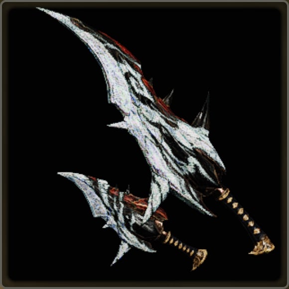 A close-up of a weapon in Monster Hunter Wilds against a black background. - 5