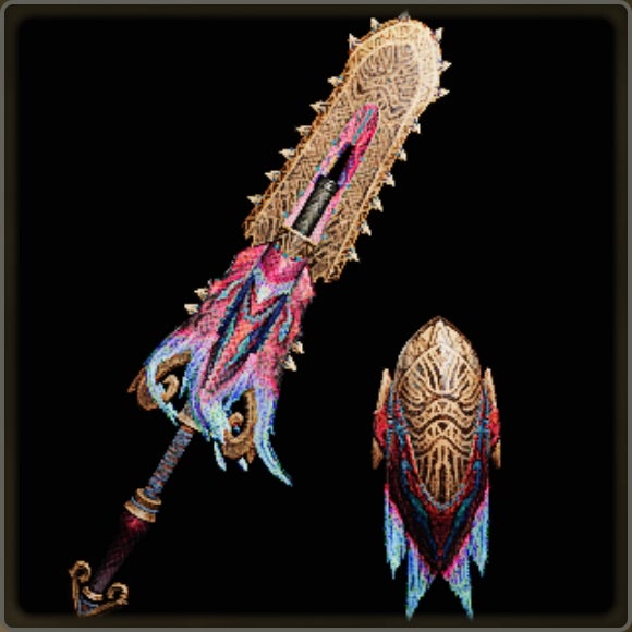 A close-up of a weapon in Monster Hunter Wilds against a black background. - 13