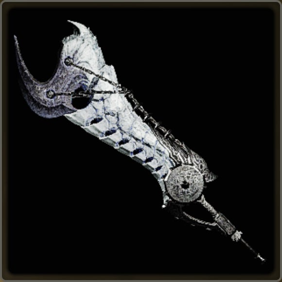 A close-up of a weapon in Monster Hunter Wilds against a black background.