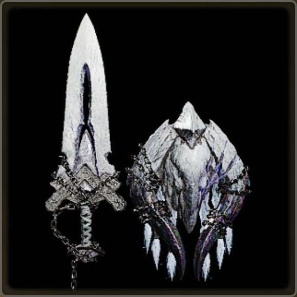 A close-up of a weapon in Monster Hunter Wilds against a black background. - 13
