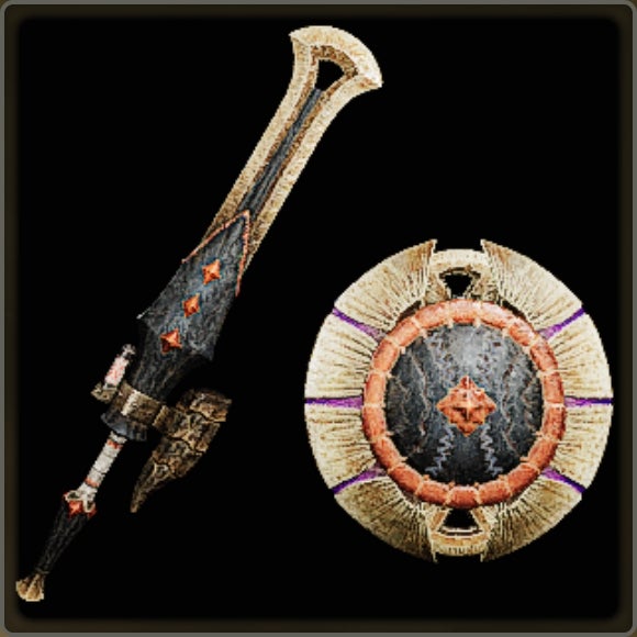 A close-up of a weapon in Monster Hunter Wilds against a black background. - 9