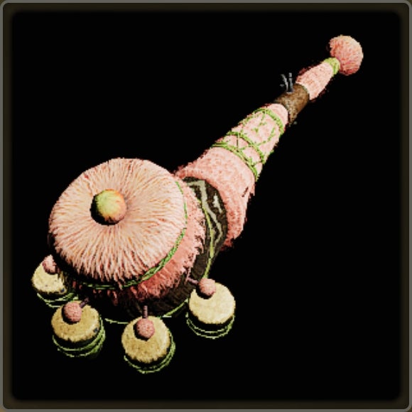 A close-up of a weapon in Monster Hunter Wilds against a black background. - 9