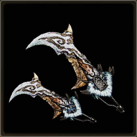 A close-up of a weapon in Monster Hunter Wilds against a black background. - 24