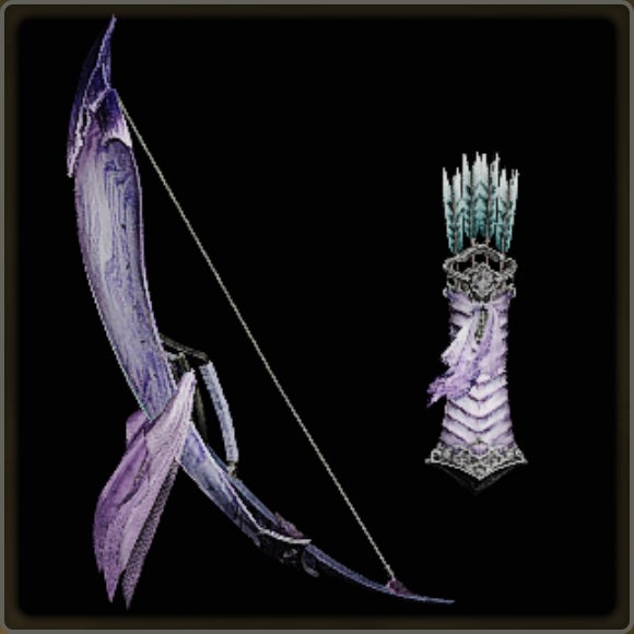 A close-up of a weapon in Monster Hunter Wilds against a black background. - 10