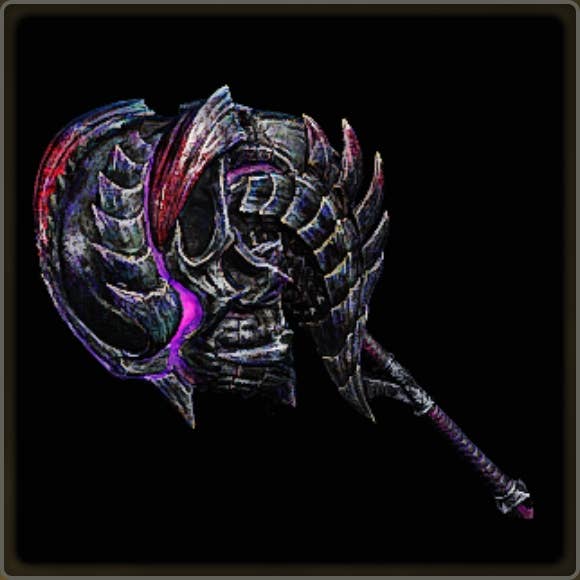 A close-up of a weapon in Monster Hunter Wilds against a black background.