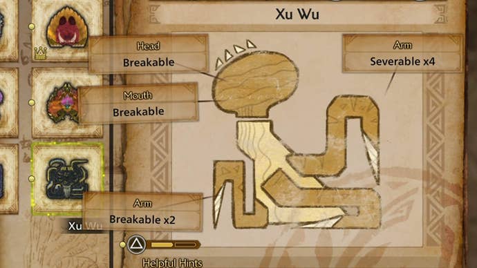 monster hunter wilds xu wu weak points in monster field journal