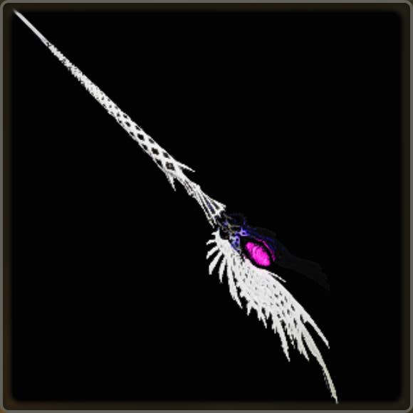 A close-up of a weapon in Monster Hunter Wilds against a black background.