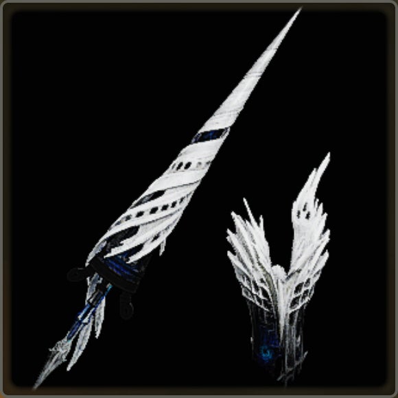 A close-up of a weapon in Monster Hunter Wilds against a black background. - 24
