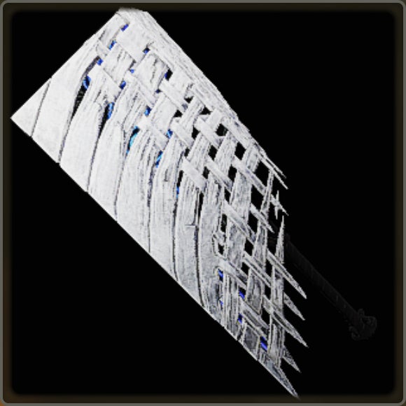 A close-up of a weapon in Monster Hunter Wilds against a black background.