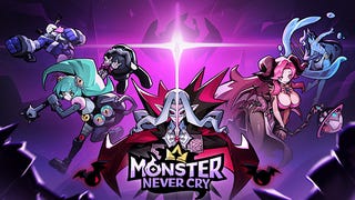Artwork for the fantasy mobile RPG Monster Never Cry showing the game's cartoon-style characters.