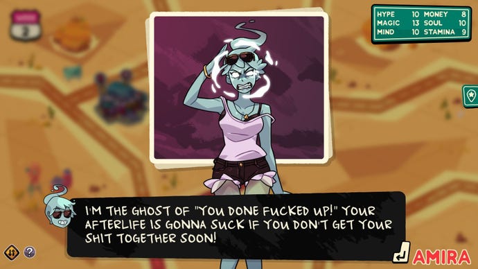 In Monster Prom 3, Polly channels the ghosts from A Christmas Carol with her own version “the ghost of you done fucked up”.