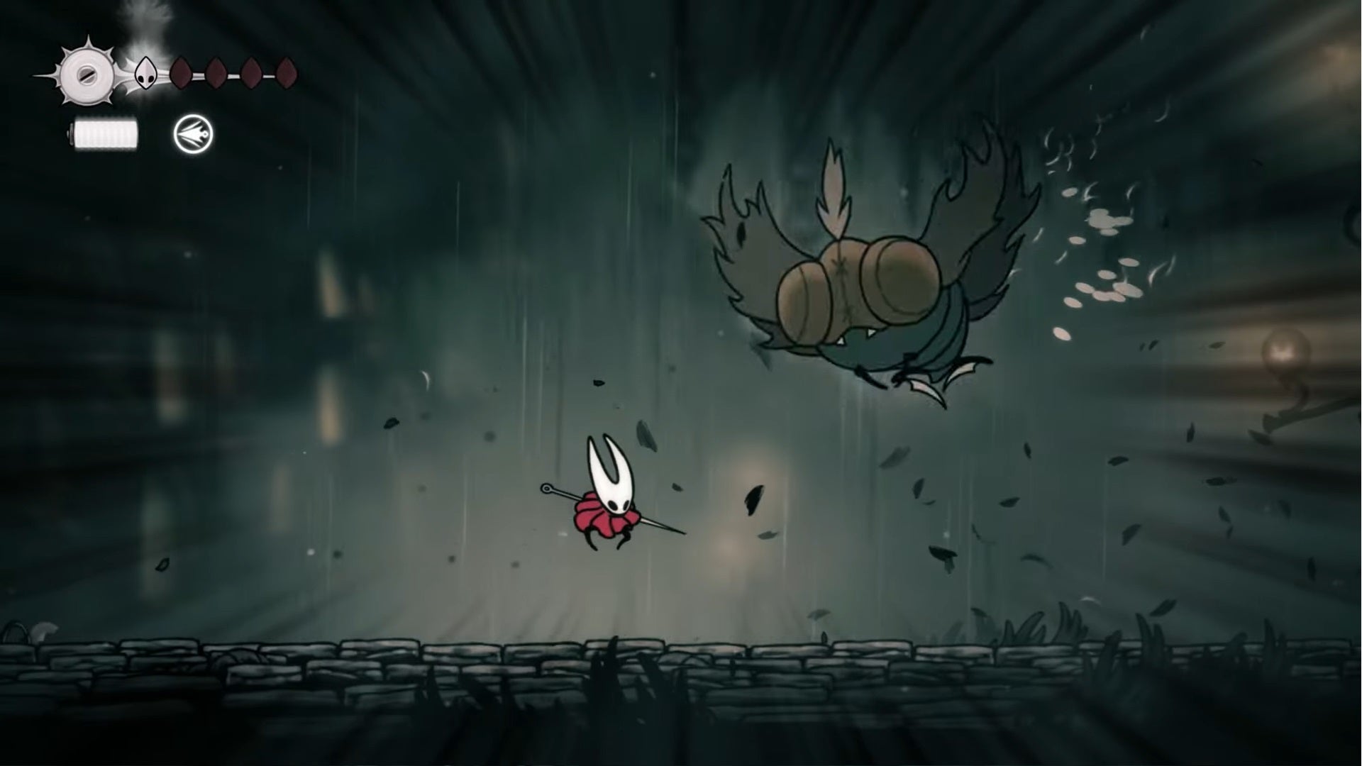Hornet fights the Moorwing boss, which looks like a giant fly, in Hollow Knight: Silksong. - 20