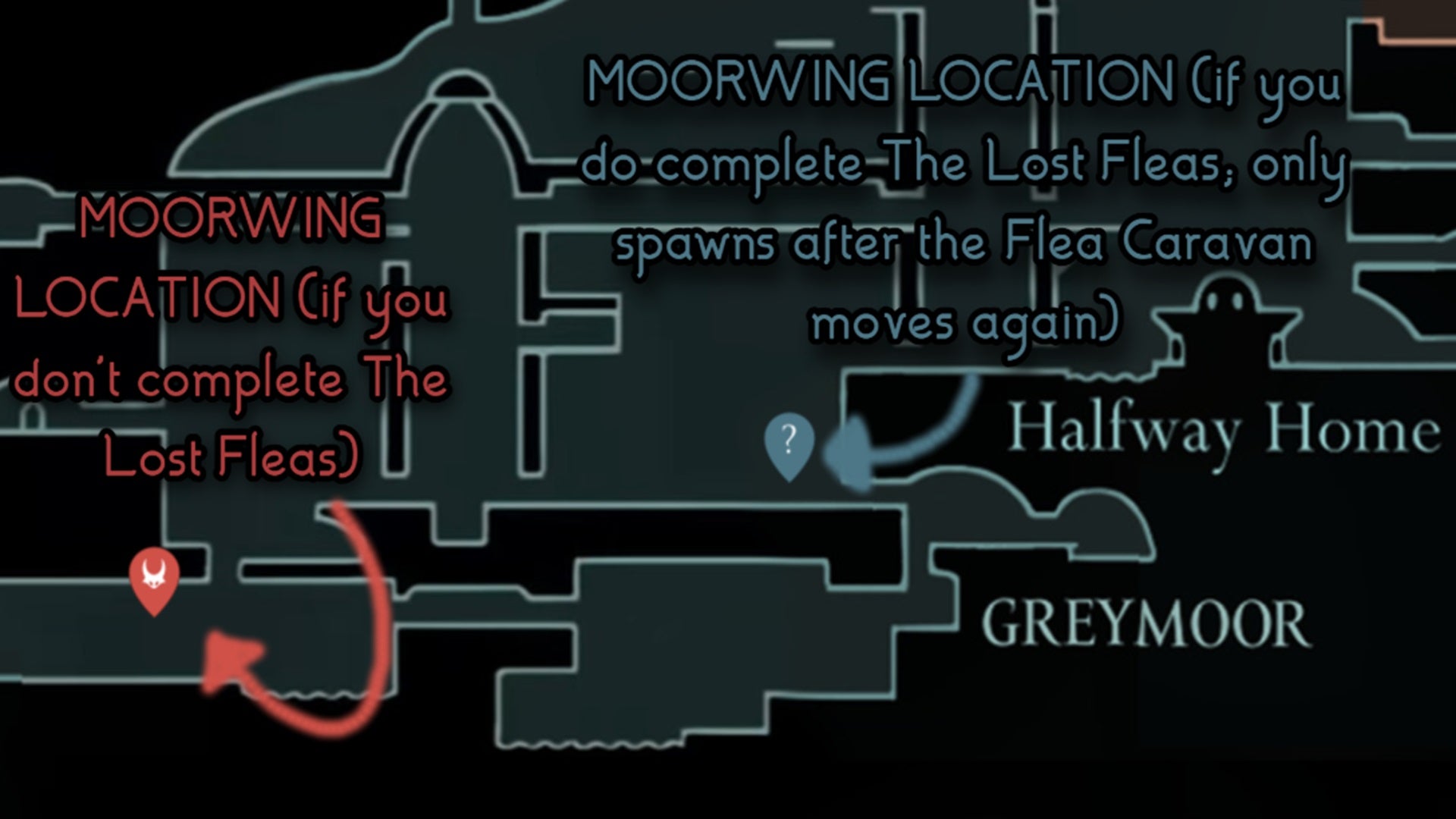 A map showing the two possible locations of the Moorwing boss in Hollow Knight: Silksong. - 15
