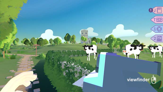 A player handles a camera in front of a field of cows in Morgan: Metal Detective.