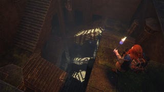 A dwarf looks down a bottomless series of steps leading downwards in The Lord Of The Rings: Return To Moria's sandbox mode update.