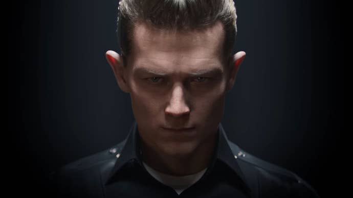 The T-1000, the liquid metal adversary from Terminator 2, looks at the camera menacingly.