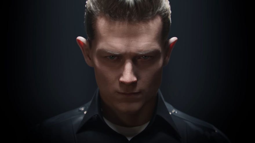 The T-1000, the liquid metal adversary from Terminator 2, looks at the camera menacingly.