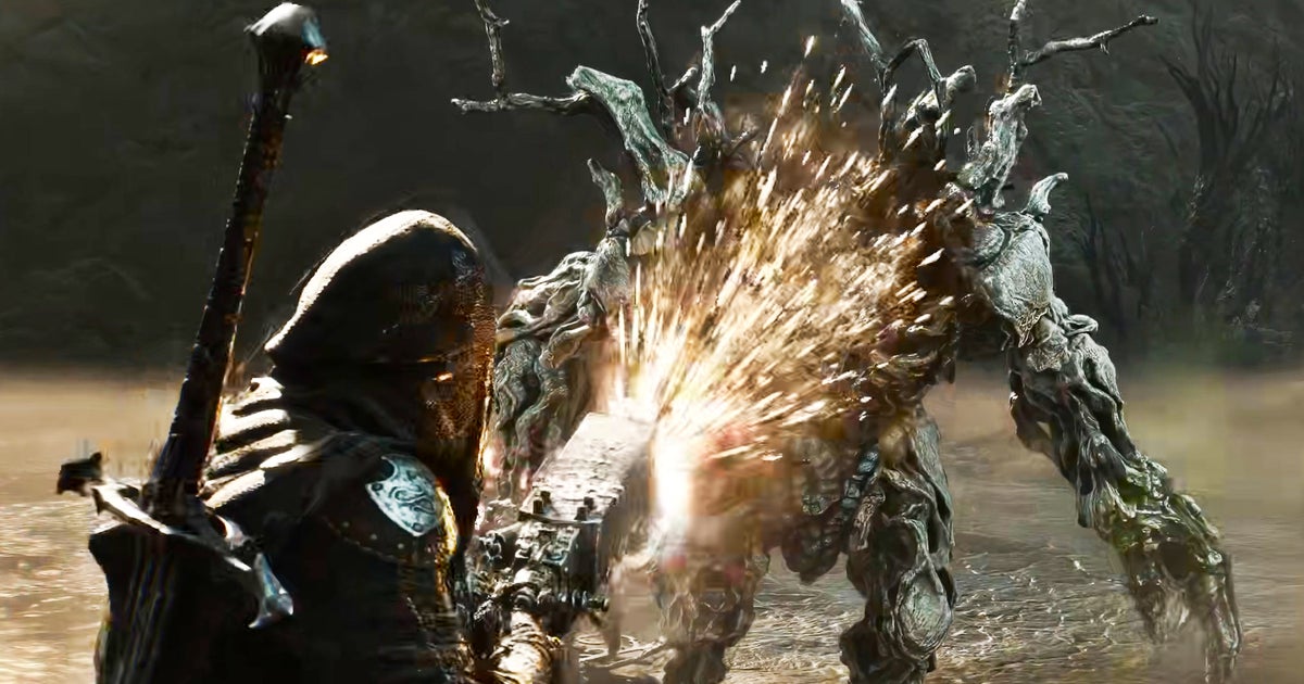 The player in Mortal Shell 2 fires their Naylshotte shotgun sidearm directly into a Tarred Vestige enemy in the Blackridge Cliffs region.