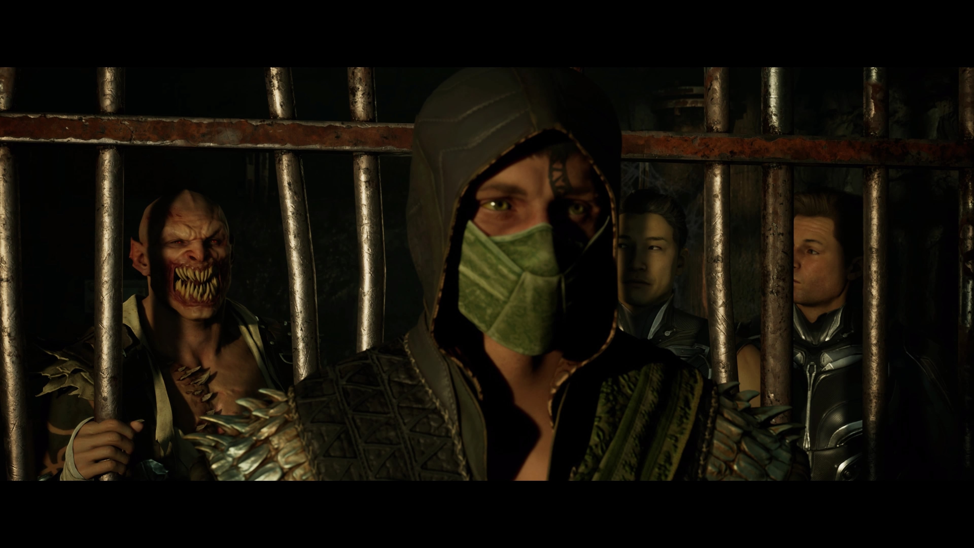 Reptile guards Baraka, Kenshi, and Johnny Cage