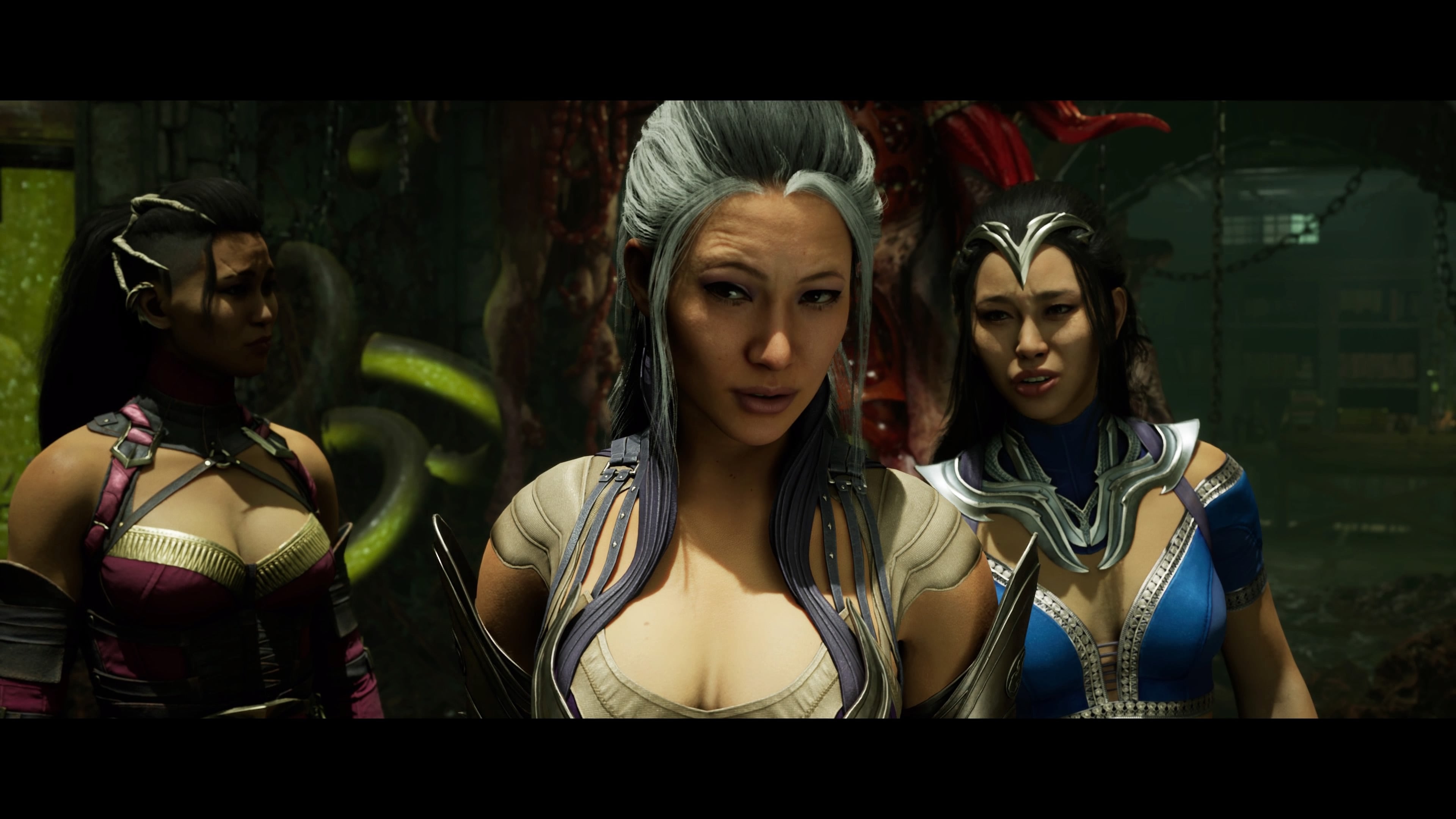 Sindel, Kitana, and Mileena discover the Flesh Pits