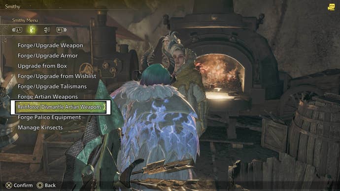 Monster hunter wilds reinforce dismantle artian weapons option smithy menu