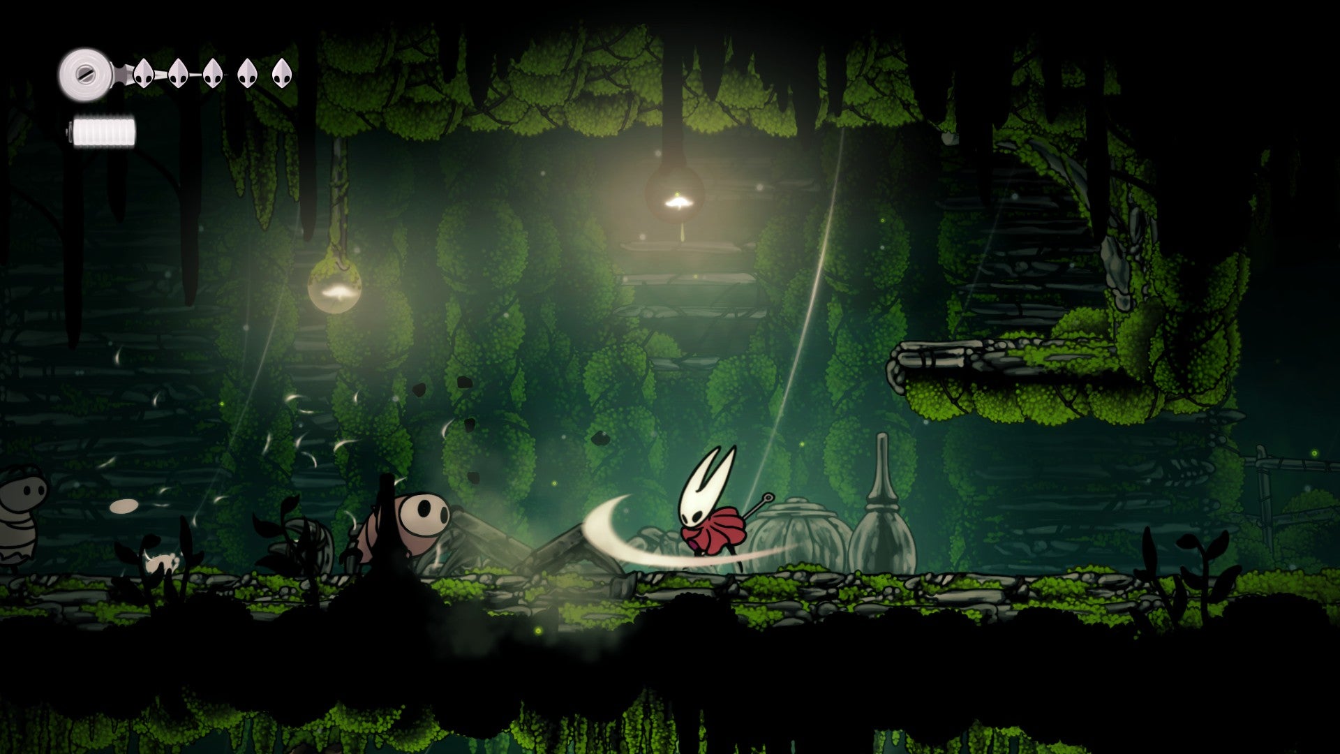 Hornet fights a pilgrim bug in Mosshome, one of the early areas of Hollow Knight: Silksong. - 11