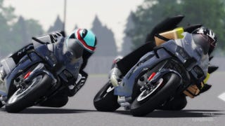 Two motorcycles racing side-by-side in the Roblox game Moto Trackday Project.