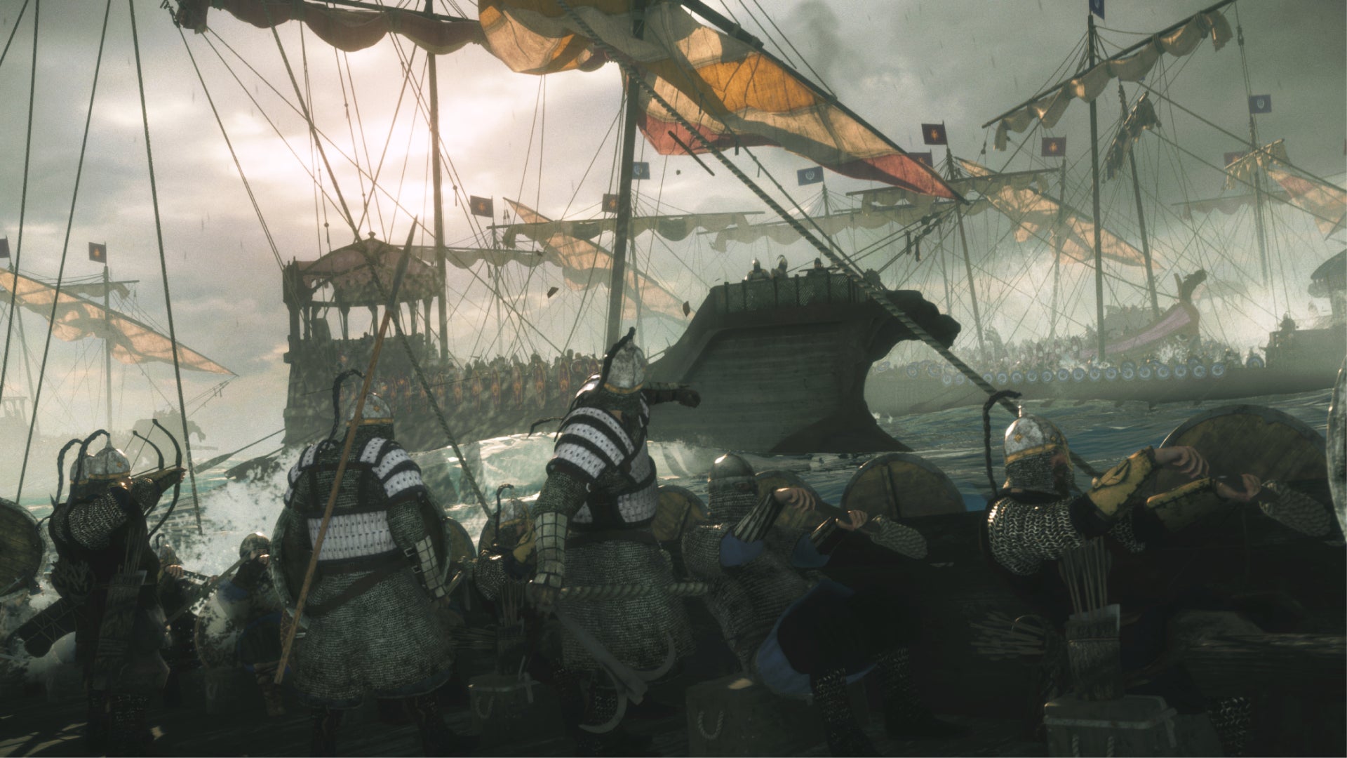Some ships battling in Mount and Blade 2: Bannerlord's War Sails expansion. - 1