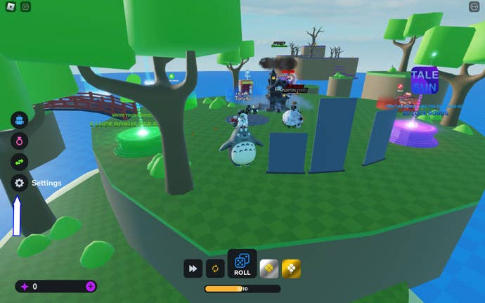 A screenshot from Mount RNG in Roblox showing the game’s settings button.