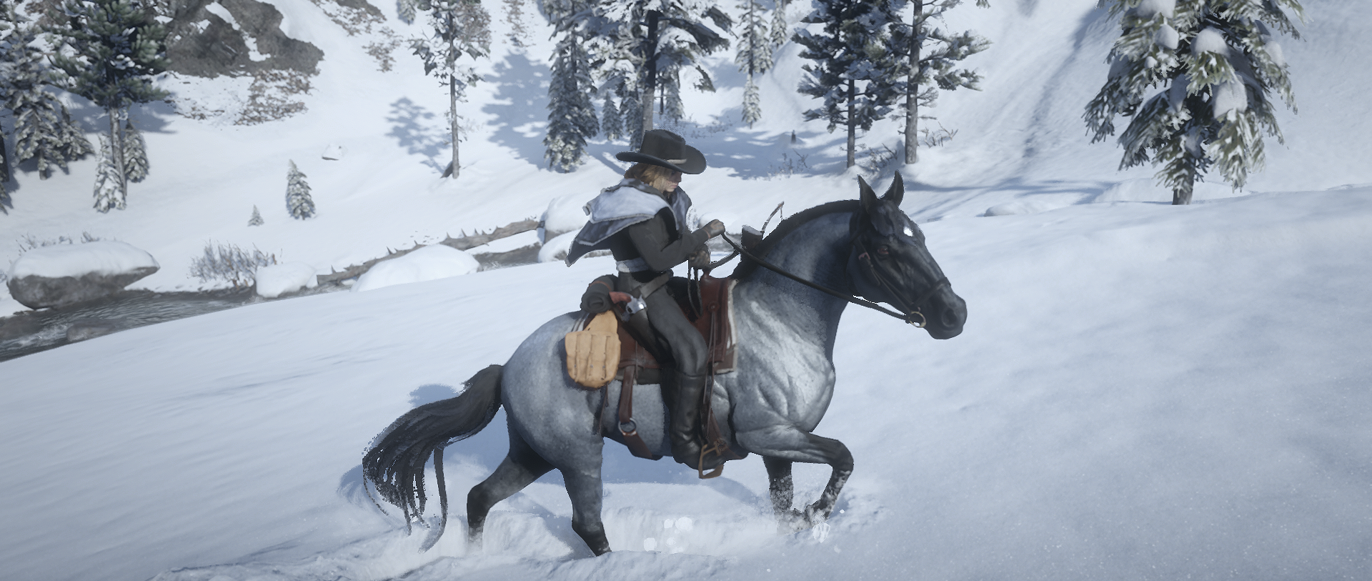 Red Dead Online - riding a horse through deep snow
